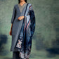 Blue Floral Yoke Design Zari Straight Kurta With Trousers & Dupatta