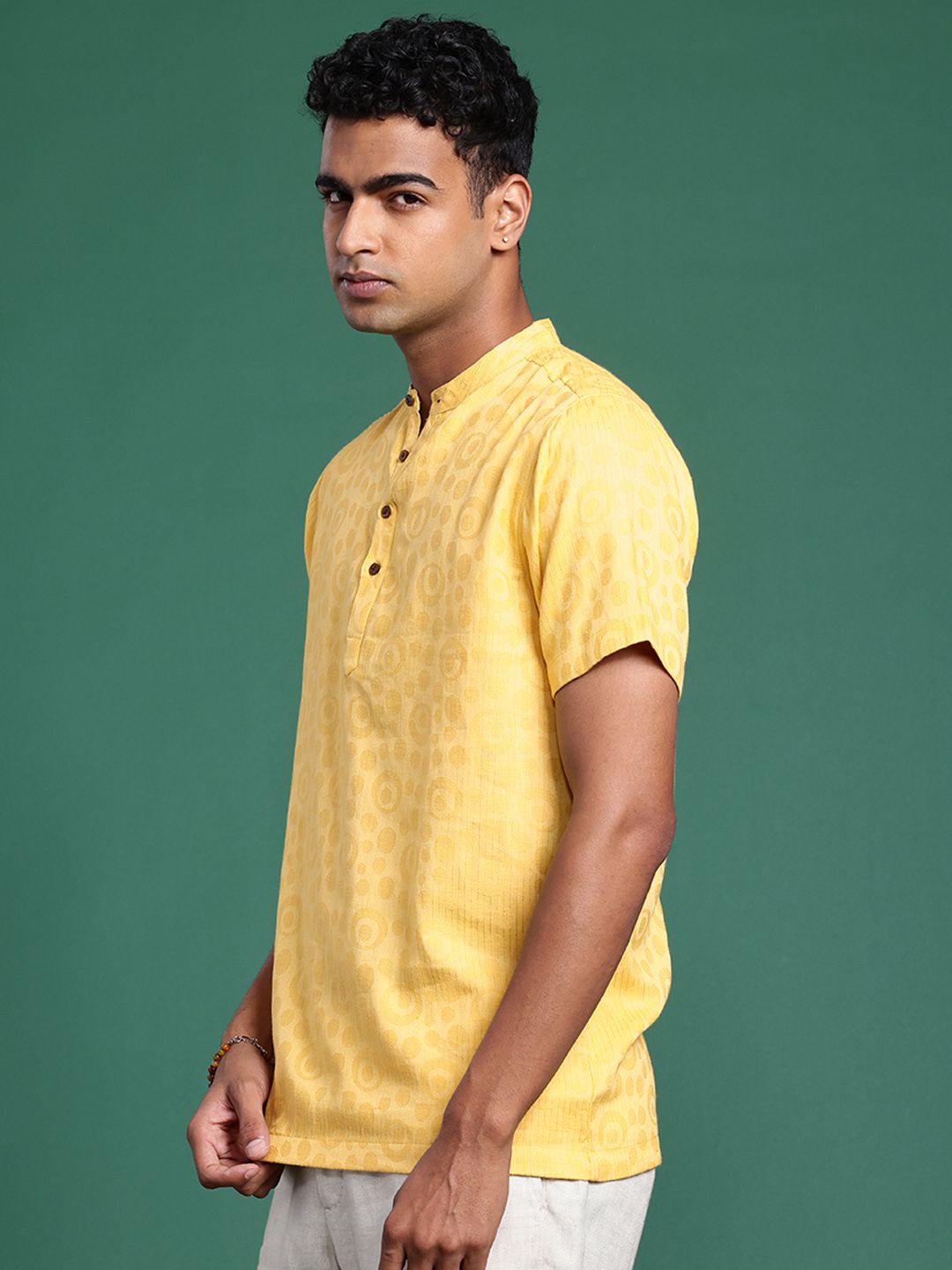 Pure Cotton Striped Textured Jacquard Kurta
