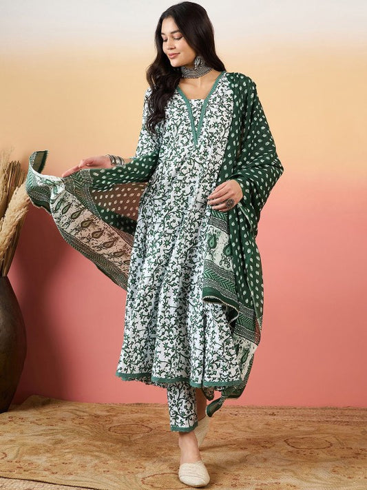 Women Floral Printed Regular Pure Cotton Kurta with Trousers & With Dupatta