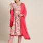 Women Printed Pleated Pure Cotton Kurta with Trousers & With Dupatta