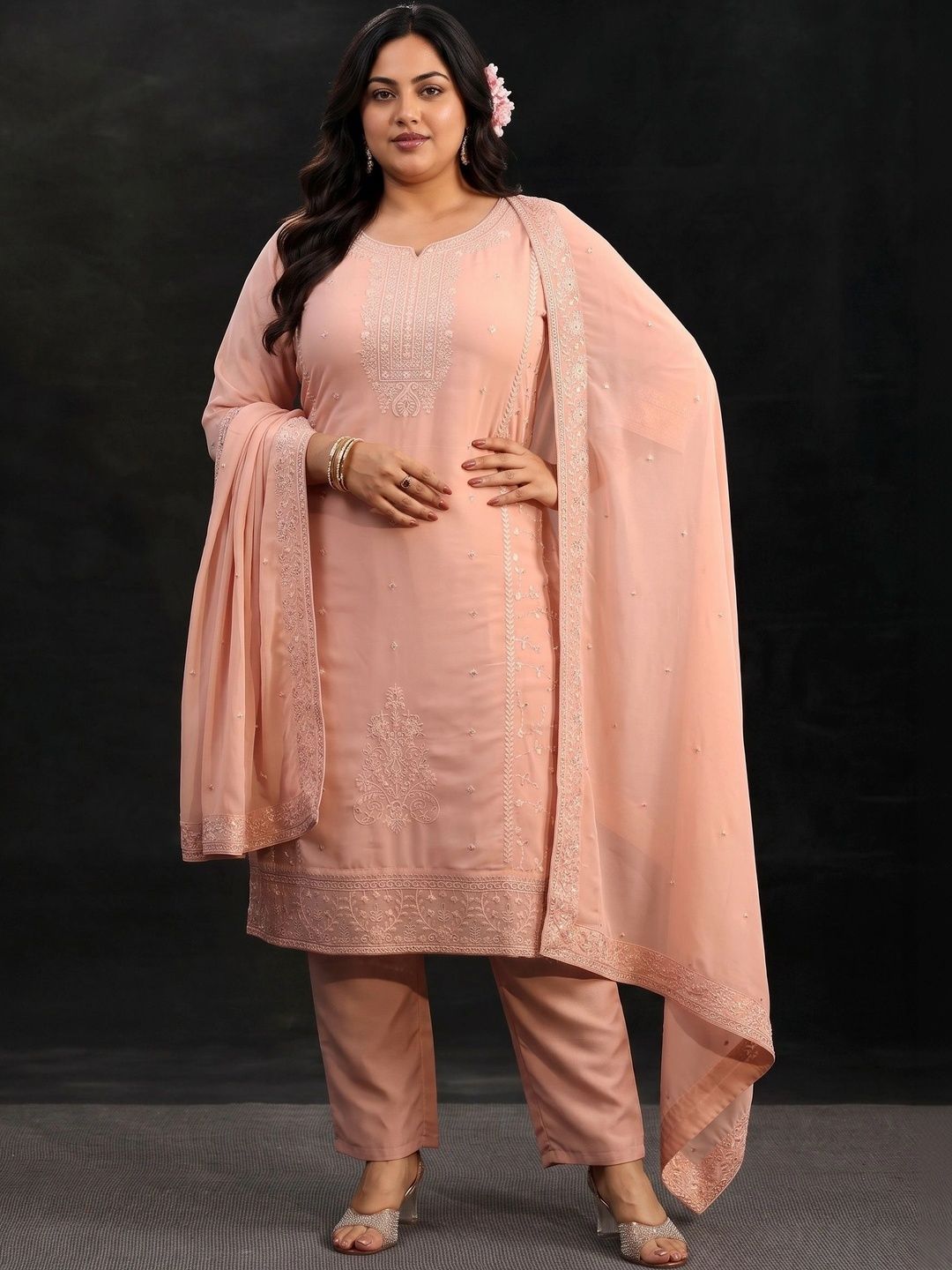 Women Ethnic Motifs Embroidered Regular Thread Work Kurta with Trousers & With Dupatta
