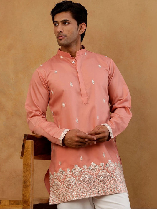 Men Embellished & Mirror Work Short Kurta