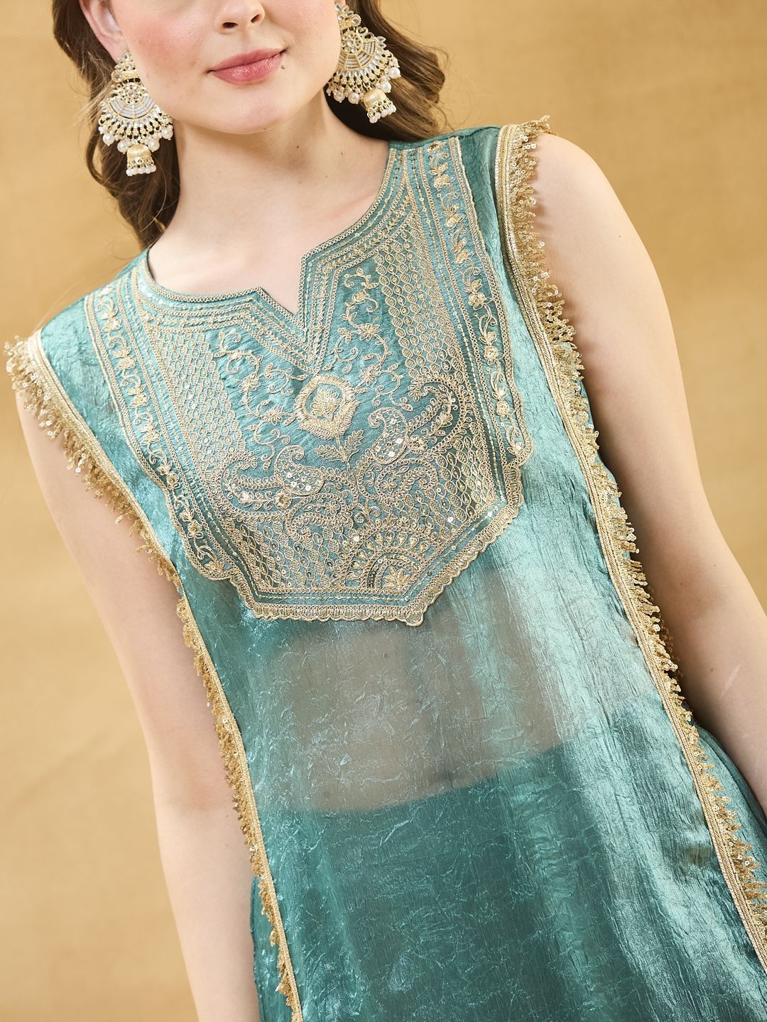 Women Silk Kurta And Spaghetti Blouse With Palazzo Set