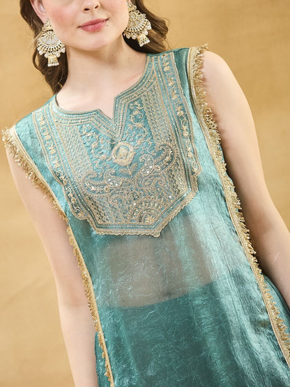 Women Silk Kurta And Spaghetti Blouse With Palazzo Set
