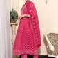 Printed & Embroidered Pure Cotton A-Line Kurta With Trouser & Dupatta