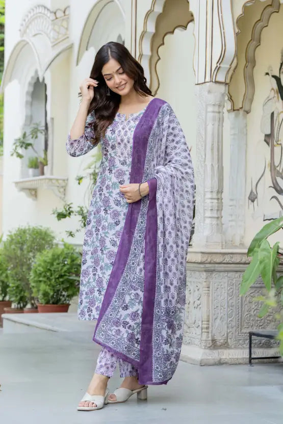 Women Pure Cotton Kurta Pant Dupatta Set