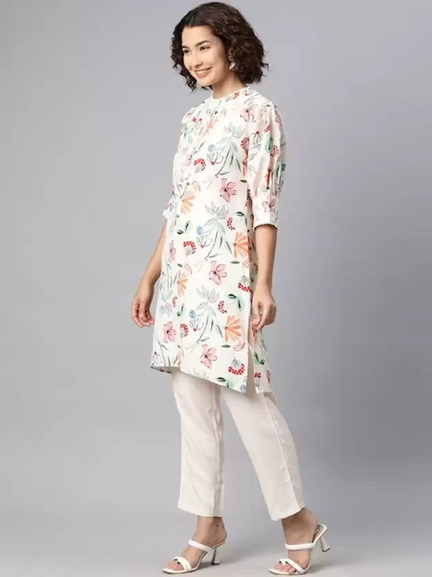 Women Floral Cotton Blend Kurta Pant Set