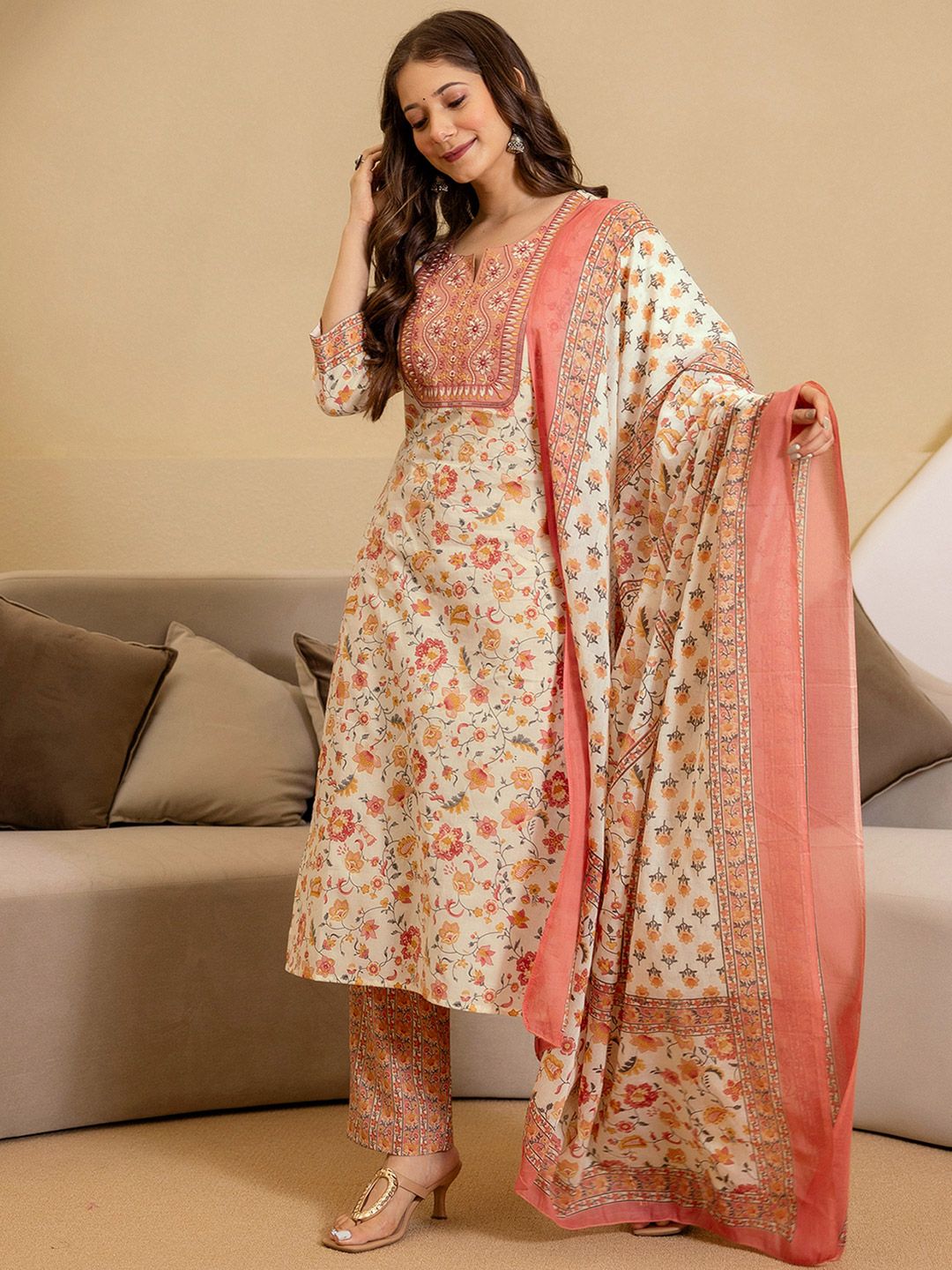 Women Regular Size Kurta Set Cotton Blend