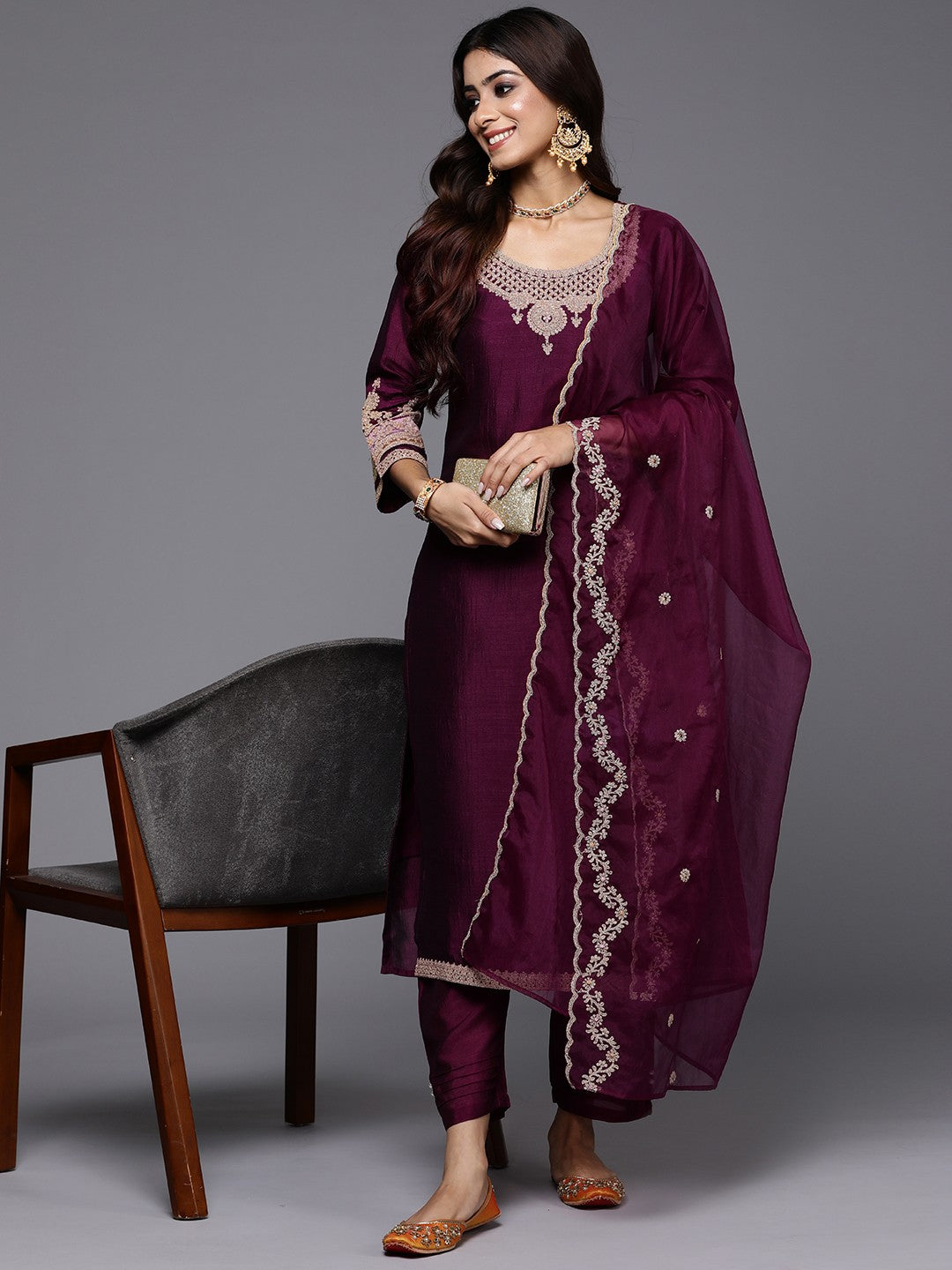 Women Embroidered Regular Kurta with Trousers & Dupatta