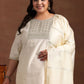 Plus Size Ethnic Motifs Sequinned Kurta & Trousers & Dupatta