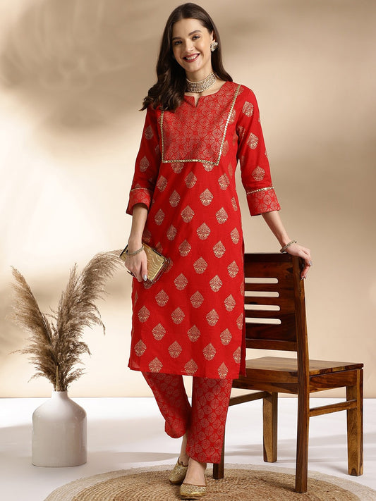 Ethnic Motifs Printed Pure Cotton Kurta With Trousers