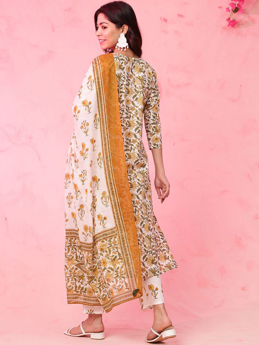 Women Ethnic Motifs Embroidered Empire Pure Cotton Kurta with Trousers & With Dupatta