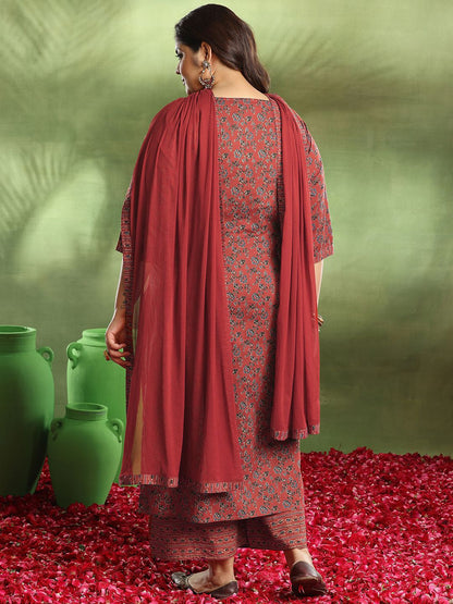 Women Plus Size Floral Printed Kurta with Palazzos & Dupatta