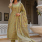 Green Floral Printed Panelled Pure Cotton Anarkali Kurta With Trousers & Dupatta