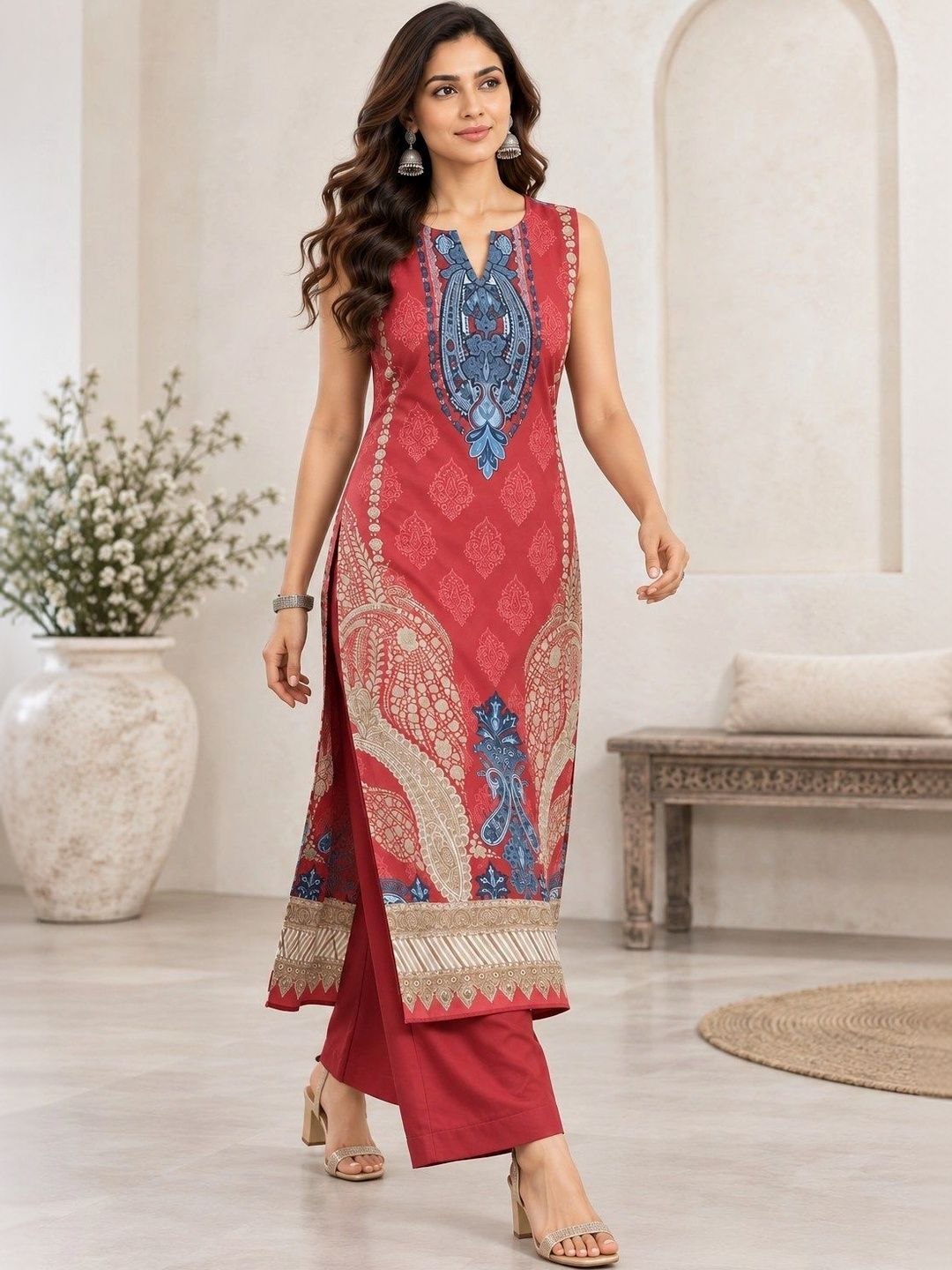 Women Ethnic Motifs Printed Regular Pure Cotton Kurta with Palazzos