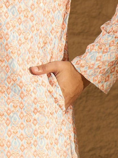Geometric Printed Mandarin Collar Straight Kurta & Trousers