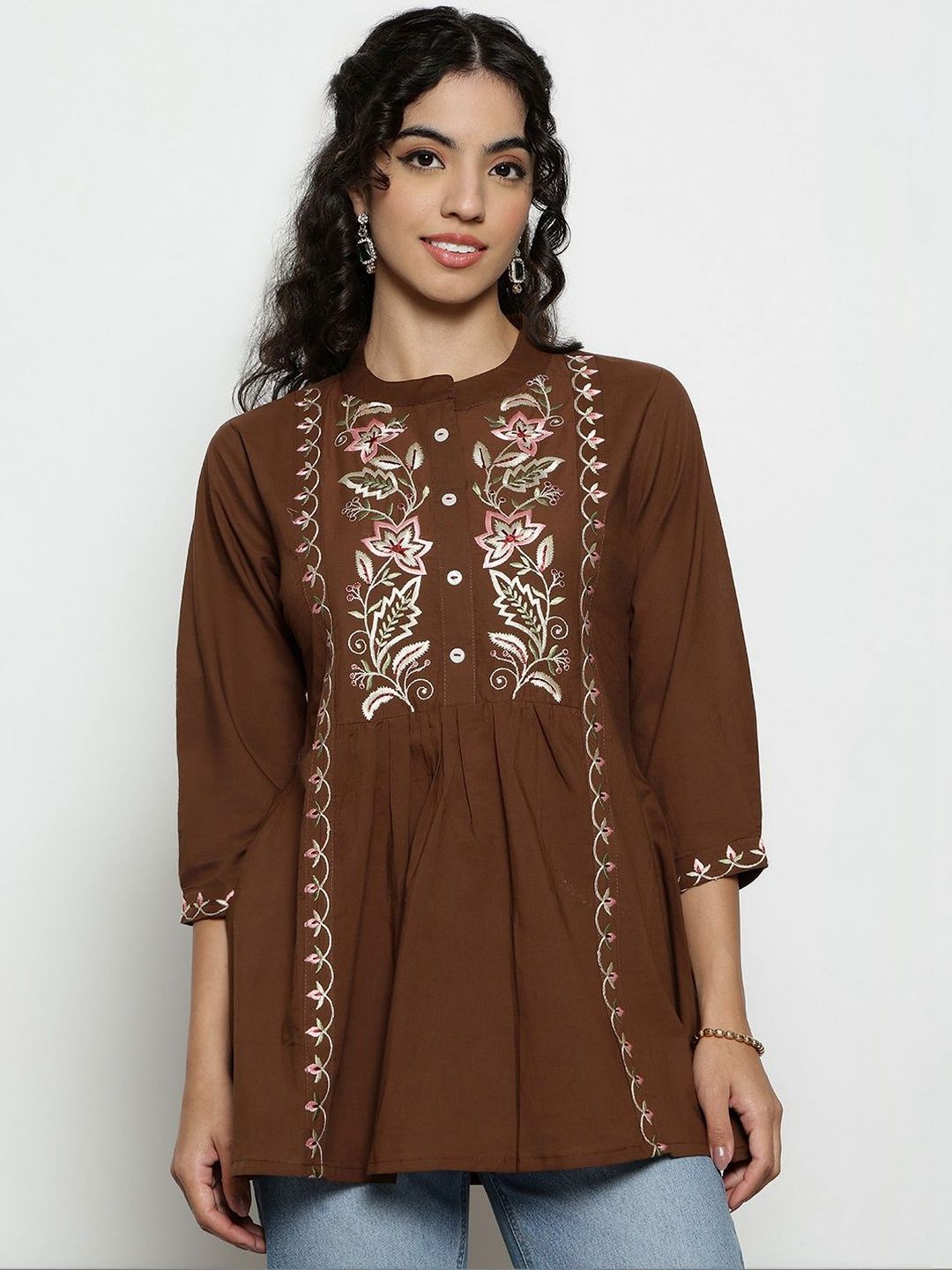 Women Mandarin Collar Printed Tunic