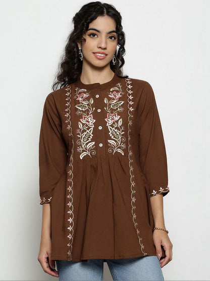 Women Mandarin Collar Printed Tunic
