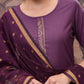 Purple Embroidered Round Neck Straight Kurta with Trouser & Dupatta