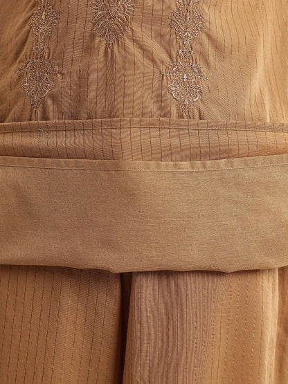 Striped Mandarin Collar Thread Work Jashn Kurta with Trousers