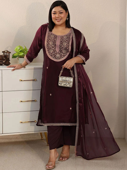 Women Ethnic Motifs Embroidered Regular Thread Work Kurta with Palazzos & With Dupatta