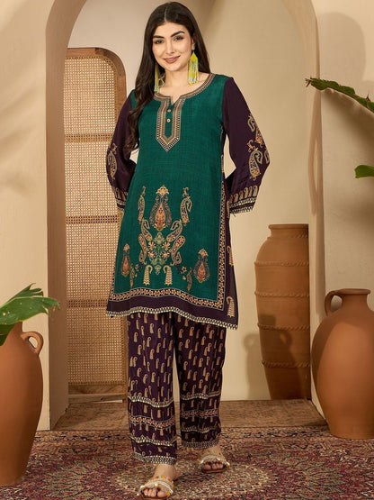 Printed Round Neck Tunic & Trousers Co-Ords Set
