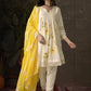 Embroidered Pleated Chikankari Pure Cotton A-Line Kurta With Trousers & Dupatta