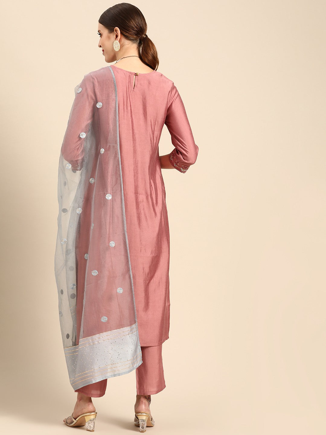 Women Pink & Blue Ethnic Motifs Embroidered Kurta with Trousers & With Dupatta