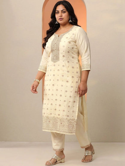 Women Ethnic Motifs Embroidered Regular Thread Work Kurta with Trousers & With Dupatta