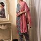 Teal Blue Floral Printed Gotta Patti Pure Cotton Kurta With Trousers & Dupatta