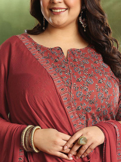 Women Plus Size Floral Printed Kurta with Palazzos & Dupatta
