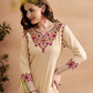 Embroidered Three Quarter Sleeves Kurta With Trousers Set
