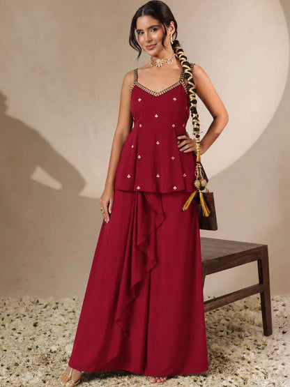 Women Embroidered Top with Palazzos