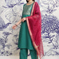 Green Ethnic Motifs Yoke Design Regular Straight Kurta With Palazzos & Dupatta