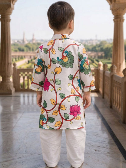 Boys Ethnic Motifs Embroidered Regular Chikankari Pure Cotton Kurta with Pyjamas