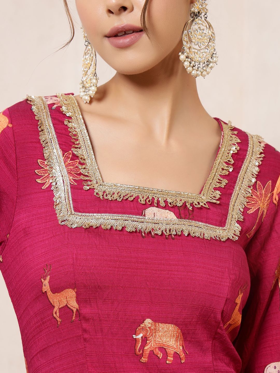 Women Ethnic Motifs Printed Regular Gotta Patti Kurta with Palazzos