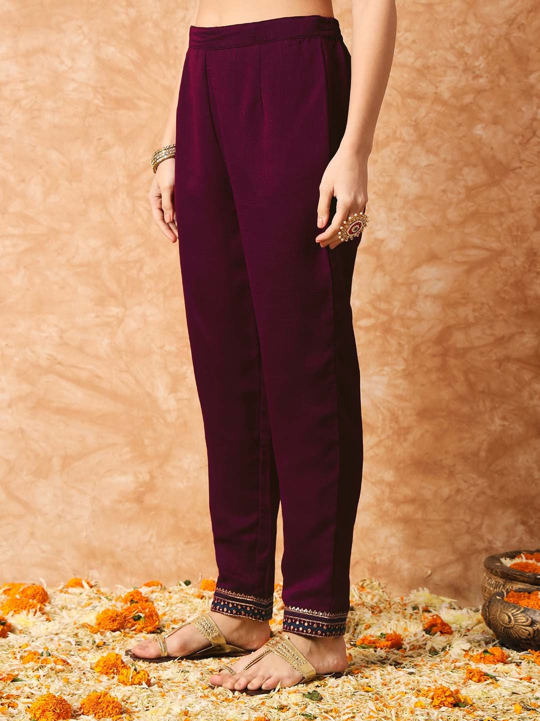 Floral Embroidered A-Line Kurta With Trousers & Dupatta