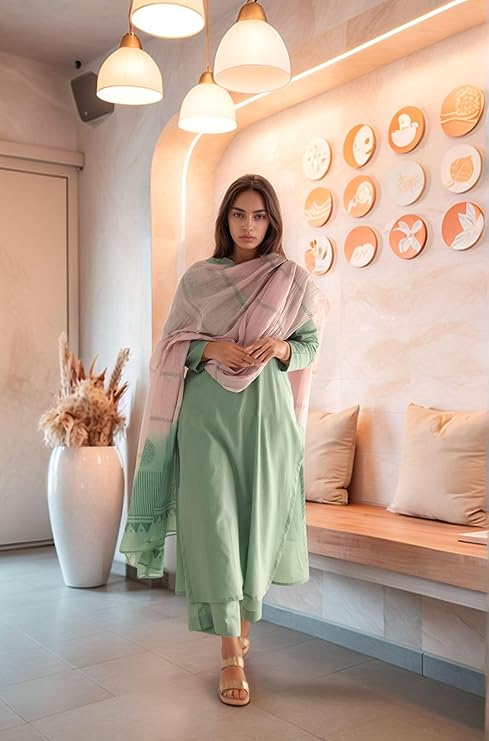 Women's Silk Viscose Straight Solid Kurta with Pant & Dupatta