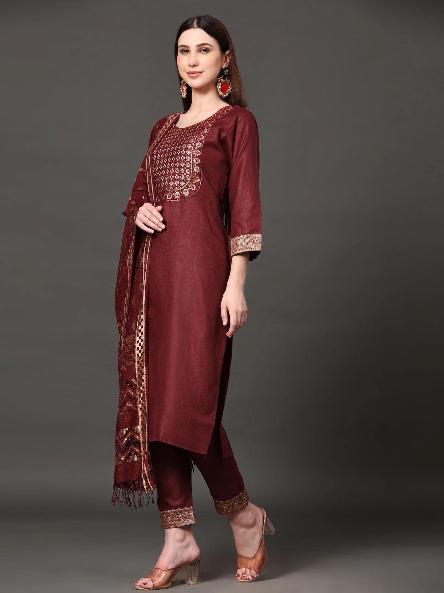 Women Cotton Blend Kurta Pant Dupatta Set