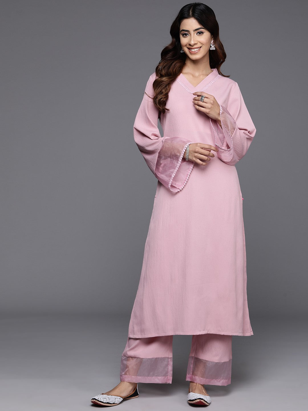 Women Regular Silk Crepe Kurta with Palazzos