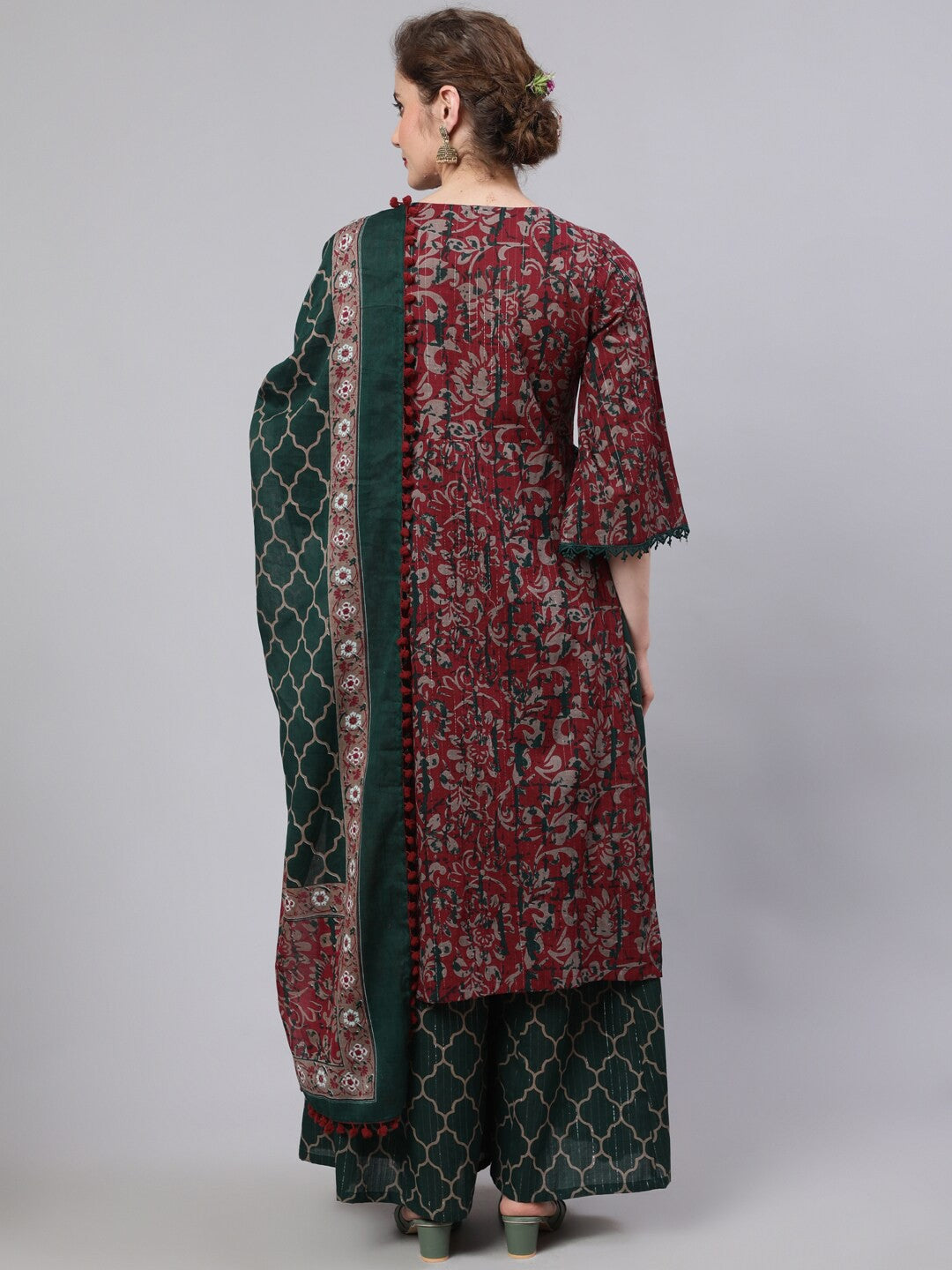 Floral Printed Empire Pure Cotton Kurta with Palazzos & Dupatta