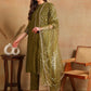 Ethnic Regular Sequinned Straight Kurta With Trousers & Dupatta