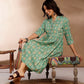 Blue Ethnic Motifs Printed Gathered Detailed Pure Cotton Fit & Flare Ethnic Dress