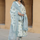 Floral Printed V-Neck Thread Work Pure Cotton Empire Kurta with Trousers & Dupatta