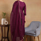 Women Purple Silk Blend Solid Yoke Design Flared Empire Kurta Trouser With Dupatta