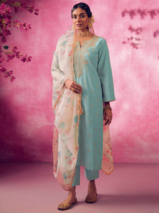 Women Floral Embroidered Regular Kurta with Trousers & With Dupatta