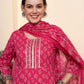 Printed & Embroidered Pure Cotton A-Line Kurta With Trouser & Dupatta