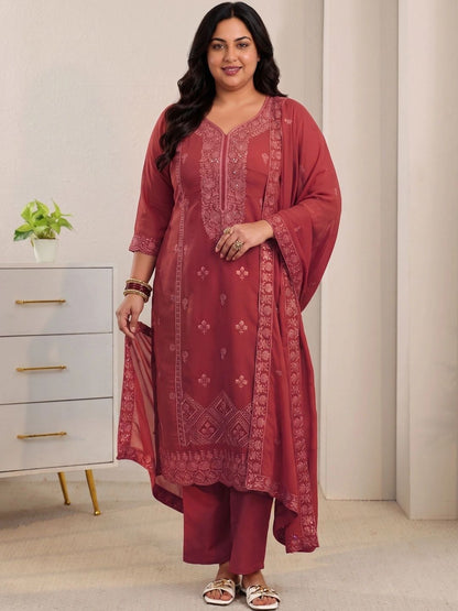 Women Ethnic Motifs Embroidered Regular Sequinned Kurta with Trousers & With Dupatta