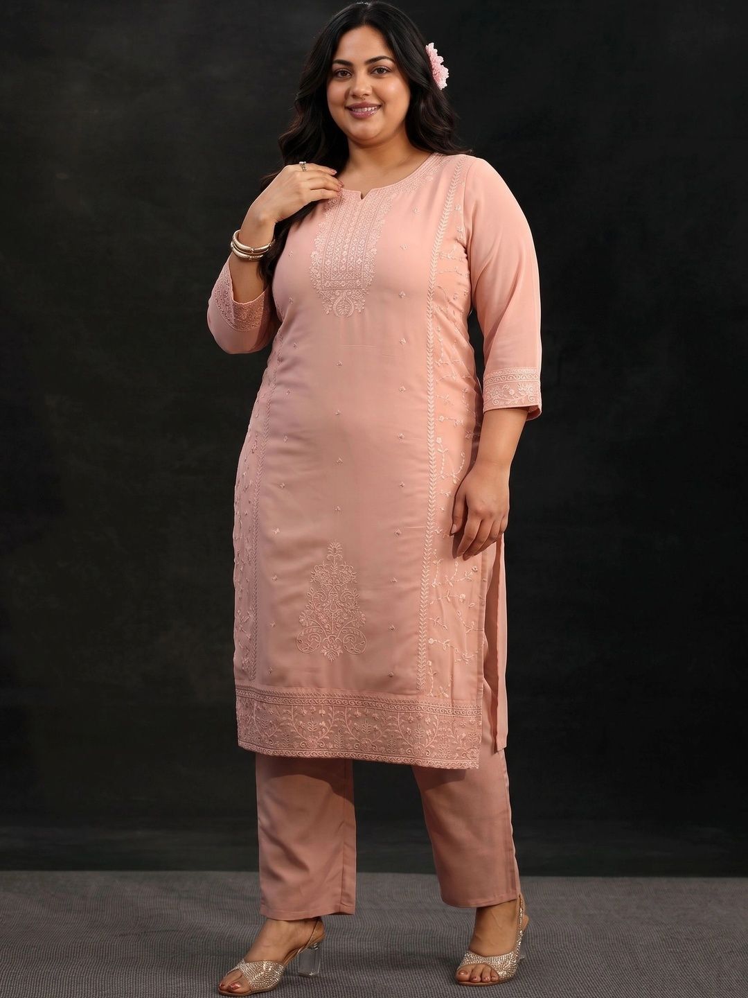 Women Ethnic Motifs Embroidered Regular Thread Work Kurta with Trousers & With Dupatta