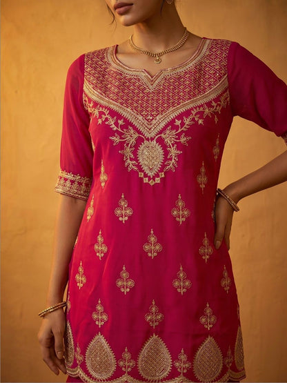 Women Ethnic Motifs Embroidered Regular Kurta with Sharara & With Dupatta